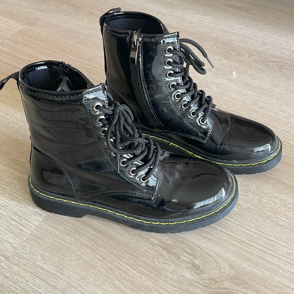 Patent leather combat boots